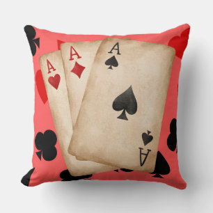 Vintage Drie Azen Speelkaarten Casino Grafisch Kussen