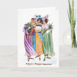 Vintage drie dames kerst kaart