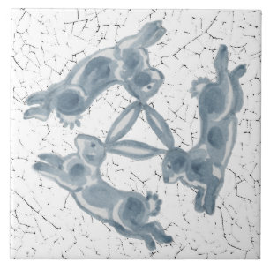 Vintage Drie Rabbit Hare Trio Blue & White Delft Tegeltje