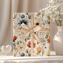 Vintage Dried Wildflower Navy Terracotta Cadeaupapier