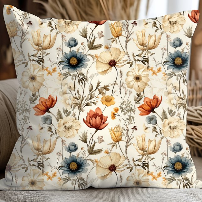 Vintage Dried Wildflower Navy Terracotta Kussen (Creator heeft geüpload)