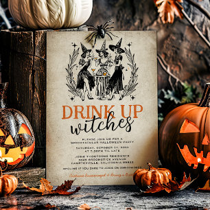 Vintage Drink Up Heksen Meisjes Halloween Feest Kaart