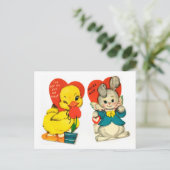 Vintage Duck & Bunny Child's Valentijn briefkaart (Staand voorkant)