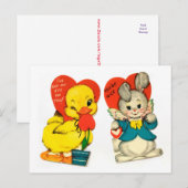 Vintage Duck & Bunny Child's Valentijn briefkaart (Voorkant / Achterkant)