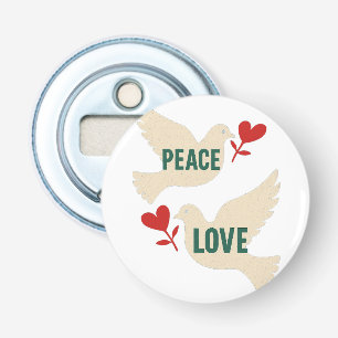 Vintage Duif Kunst met Hart Motief Vrede & Liefde Button Flesopener