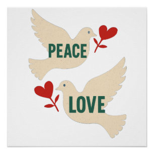 Vintage Duif Kunst met Hart Motief Vrede & Liefde Perfect Poster