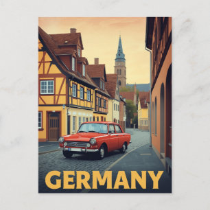 Vintage Duitsland Rode Auto Reisposter Kunst Briefkaart
