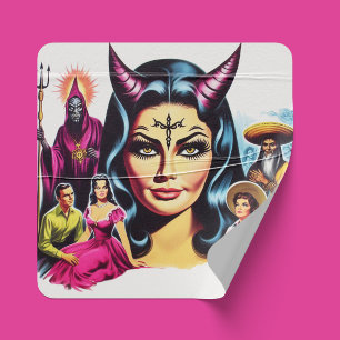 Vintage Duivelvrouw Vierkante Sticker