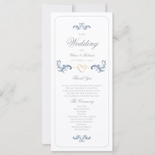 Vintage Dusty Blue Wedding Programme (Devant)