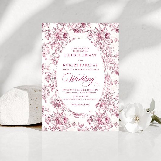Vintage Dusty Rose French Toile Wedding Invitation