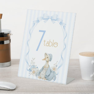 Vintage Dwaze Gans Meisje Baby Shower Tafelnummer Reclamebord Met Voetstuk