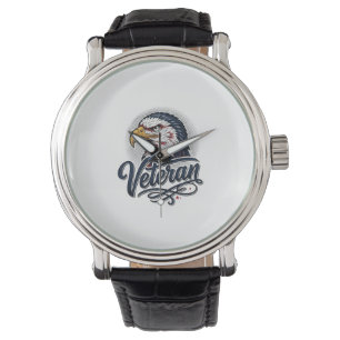 Vintage Eagle Veteran Patriottische Shirt Ontwerp_ Horloge