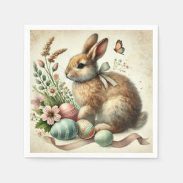 Vintage Easter Bunny Rabbit Egg Watercolor Servet
