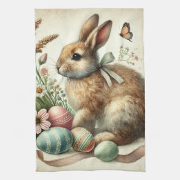 Vintage Easter Bunny Rabbit Egg Watercolor Theedoek