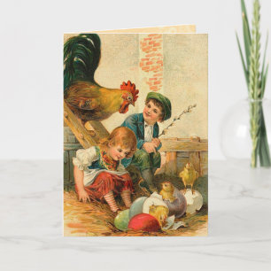 Vintage Easter Chick Card Feestdagen Kaart
