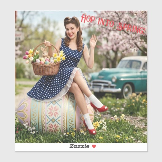 Vintage Easter Pin-Up Sticker | Hop Into Spring (Feuille)