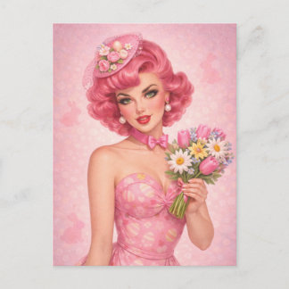 Vintage Easter Postcard | Pink Floral Feestdagenkaart