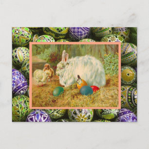 Vintage Easter, Rabbit, chicks and eggs Feestdagenkaart
