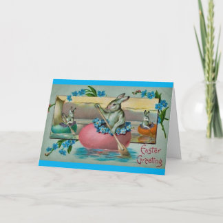 Vintage Easter Rabbit in a Rowboat Greeting Card Kaart