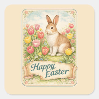 Vintage Easter Rabbit Vierkante Sticker