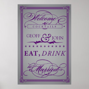 Vintage "Eat, Drink, trouwen" Poster van cocktails