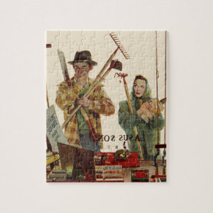 Vintage echtpaar met tuingereedschap legpuzzel