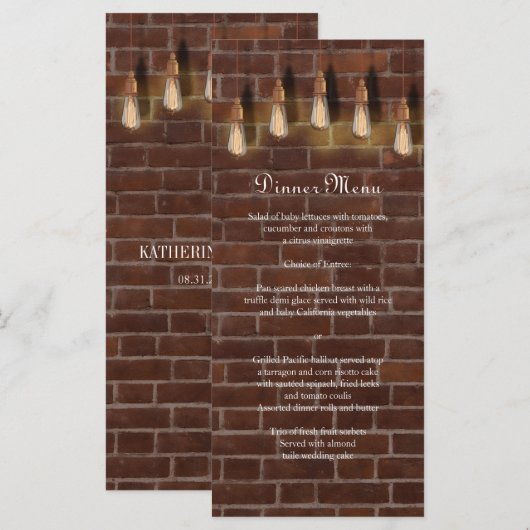 Vintage Edison Lightbulbs Industrial Chic Menu (Devant / Derrière)