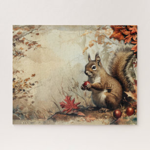 Vintage eekhoorn en eikels in herfst 16x20 legpuzzel
