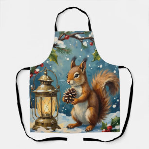 Vintage Eekhoorn met Kerstlantaarn Winter Schort