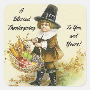 Vintage Een gezegende Thanksgiving Vierkante Sticker
