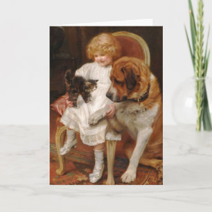 Vintage - een Meisje, St. Bernard & een Katje, Kaart