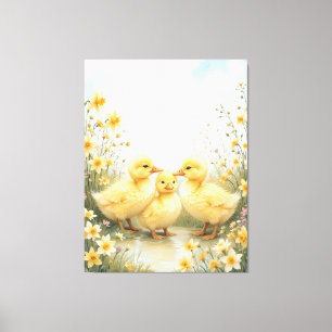 Vintage Eendje Trio Pastel Kunst Canvas Afdruk