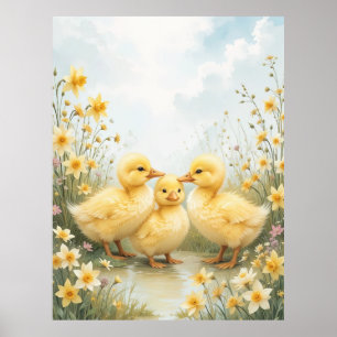 Vintage Eendje Trio Pastel Kunst Poster