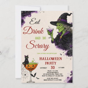 Vintage Eet, Drink en Wees Bang Halloween-feest Kaart