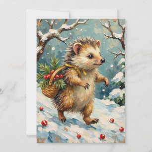 Vintage Egel met Kerst Besmandje Feestdagenkaart