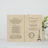 Vintage Eiffel Tower Paris Wedding Programme (Staand voorkant)