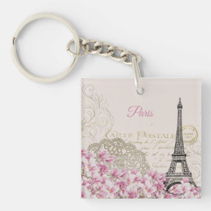 Vintage Eiffeltoren Parijs Briefkaart Sleutelhanger