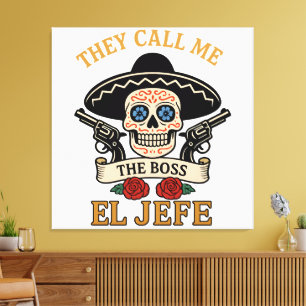 Vintage El Jefe Suiker Schedel Baas Cinco de Mayo Canvas Afdruk
