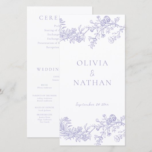 Vintage Elegance Lilac Wedding Ceremony Program (Voorkant / Achterkant)