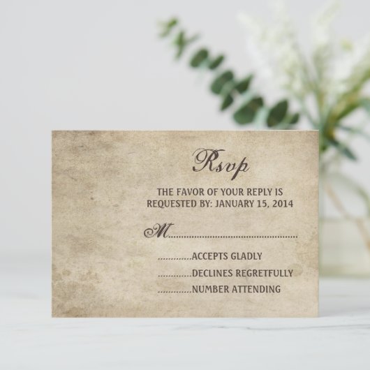 Vintage Elegance Plain Wedding Carte RSVP (Debout devant)