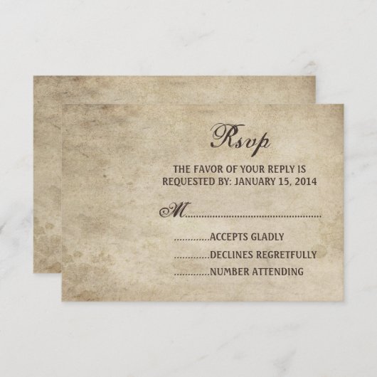 Vintage Elegance Plain Wedding Carte RSVP (Devant / Derrière)