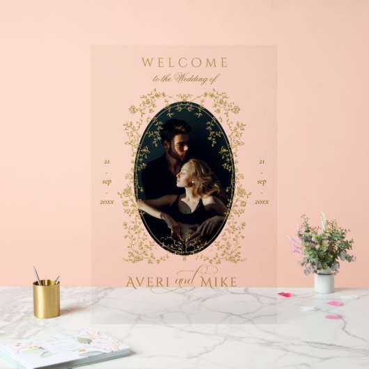 Vintage Eleganse Gold Flowers Mariage photo Welcom (Mariage)