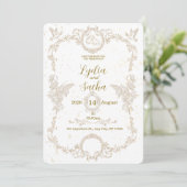 Vintage Elegant Floral Frame Wedding Invitation Kaart (Staand voorkant)