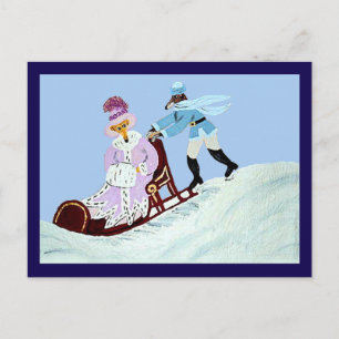 Vintage Elegant Greyhound Koppel met Slede Briefkaart