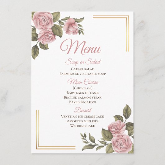 Vintage Elegant Rose Rose Floral Mariage Menu (Devant)
