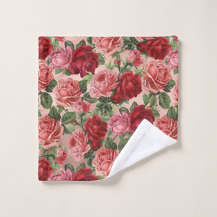 Vintage Elegant Rose Rouge Floral sur Rose Rose Or