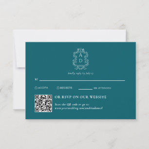 Vintage Elegant Tale Blue   Traditioneel & QR Code RSVP Kaartje