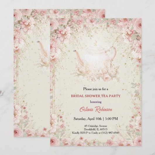 Vintage Elegant Tea Party Bridal Shower Invitation (Devant / Derrière)