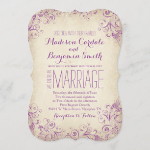 Vintage Élégant violet Faire-part de mariage