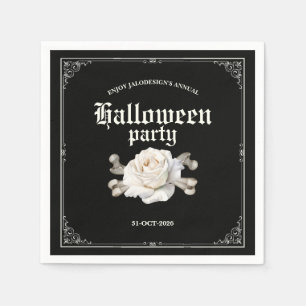 Vintage Elegant Zwart Zilveren Roos Halloween Fees Servet